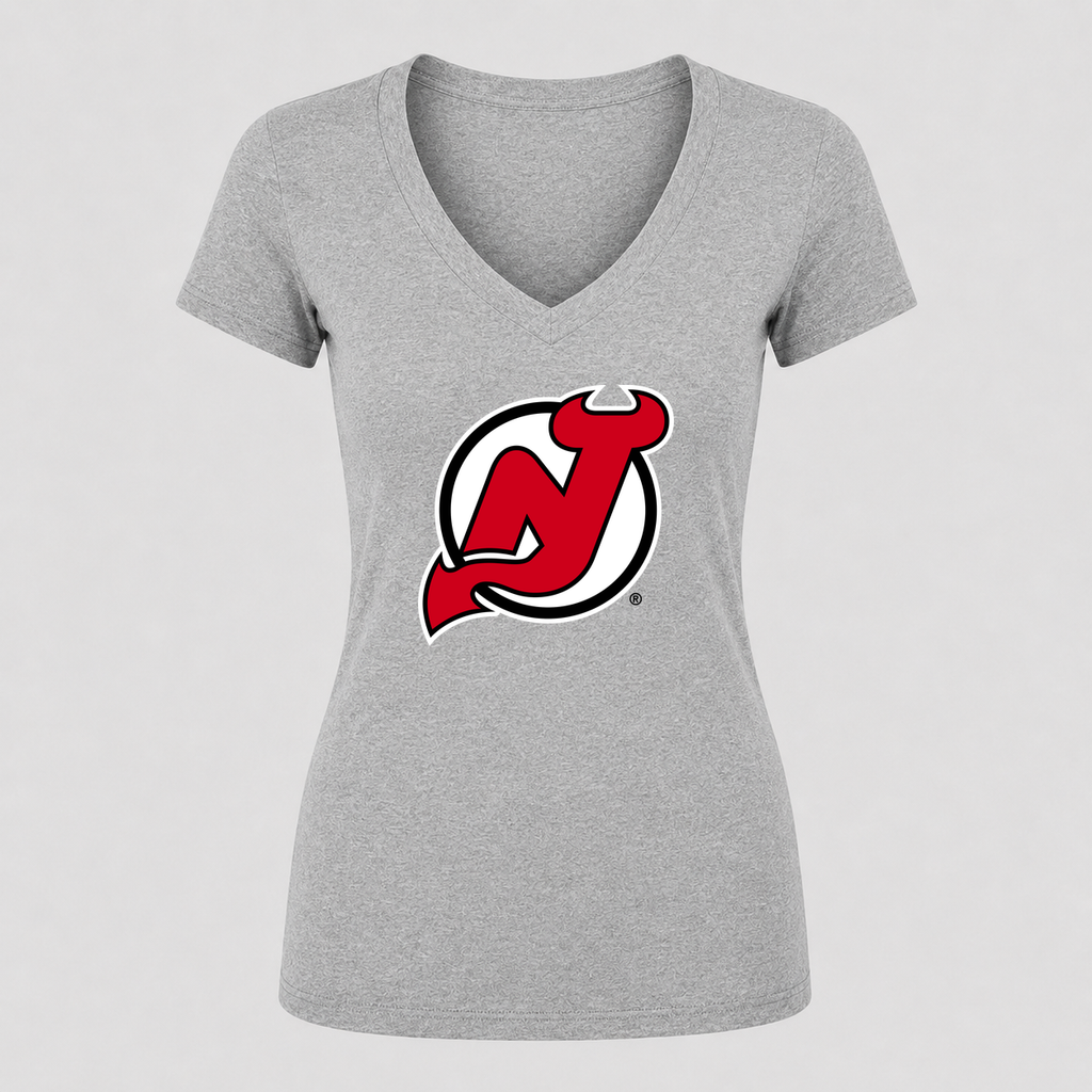 Women's New Jersey Devils V Neck T-Shirt in gray