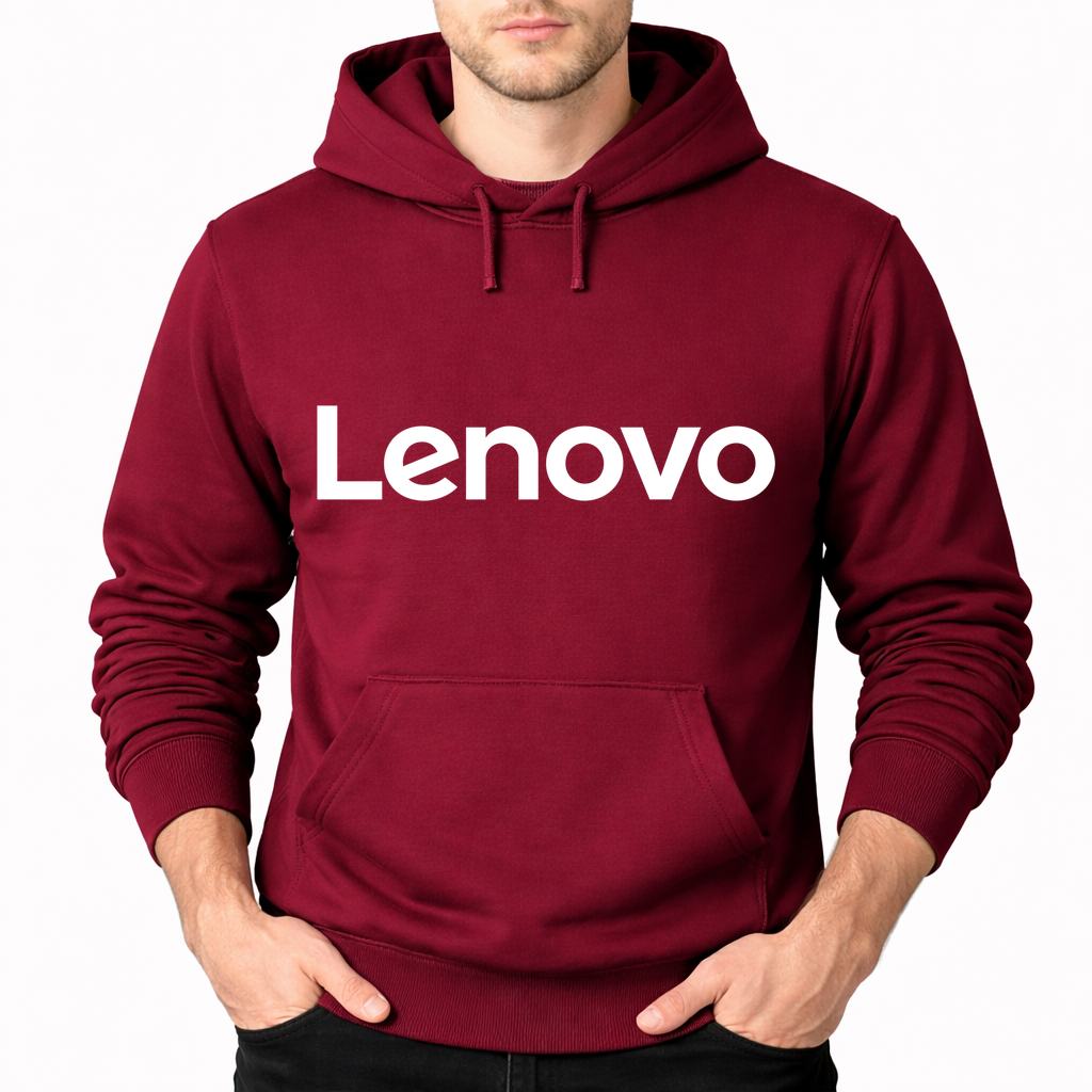 Men's Lenovo White Pullover Hoodie - Burgundy
