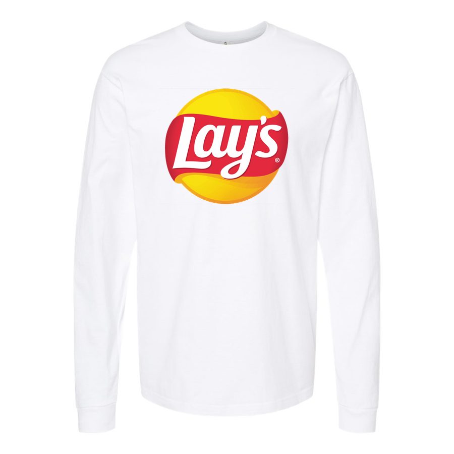 Men's Lays-Logo-food Long sleeves Cotton Blend T-Shirt - White