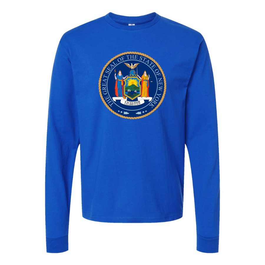 Men's New-York-Logo-1536x864 Long sleeves Cotton Blend T-Shirt - Blue