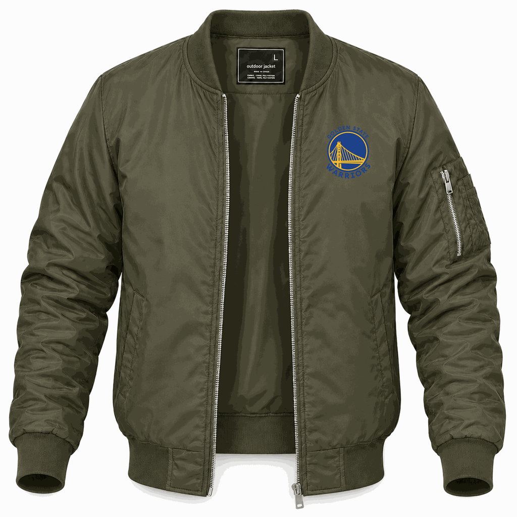Men's Golden State Warriors logo Blue Lightweight Bomber Jacket - Army Green