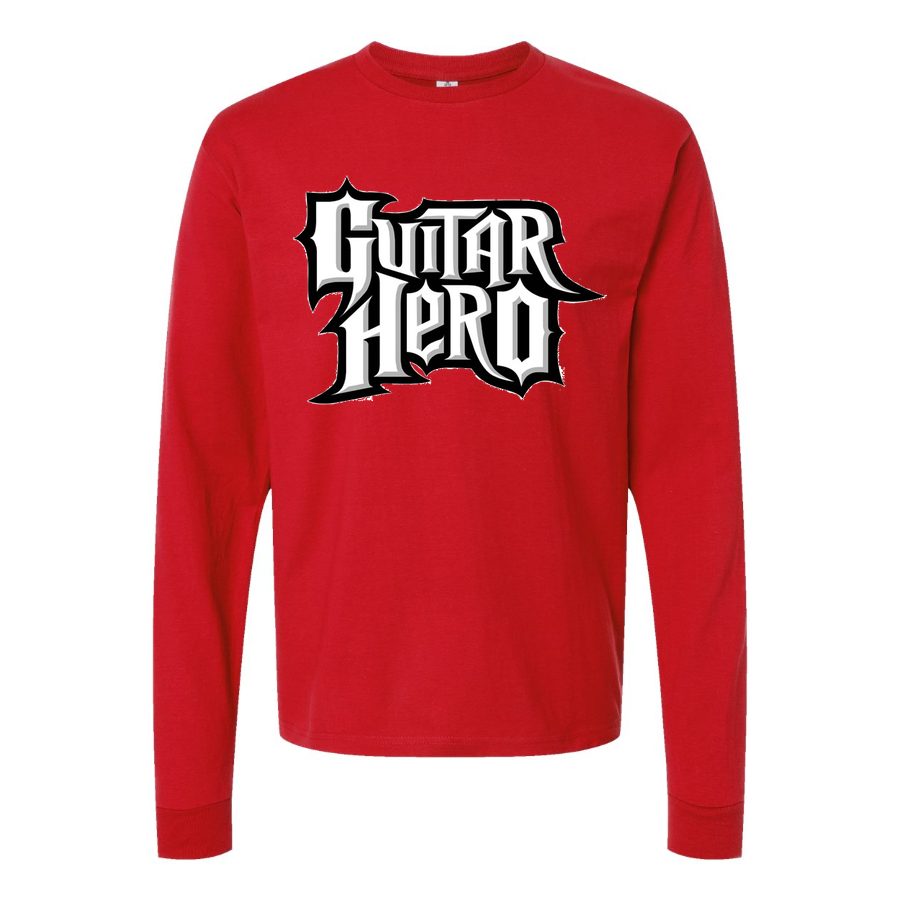 Men's Guitar hero logo Long sleeves Cotton Blend T-Shirt - Red