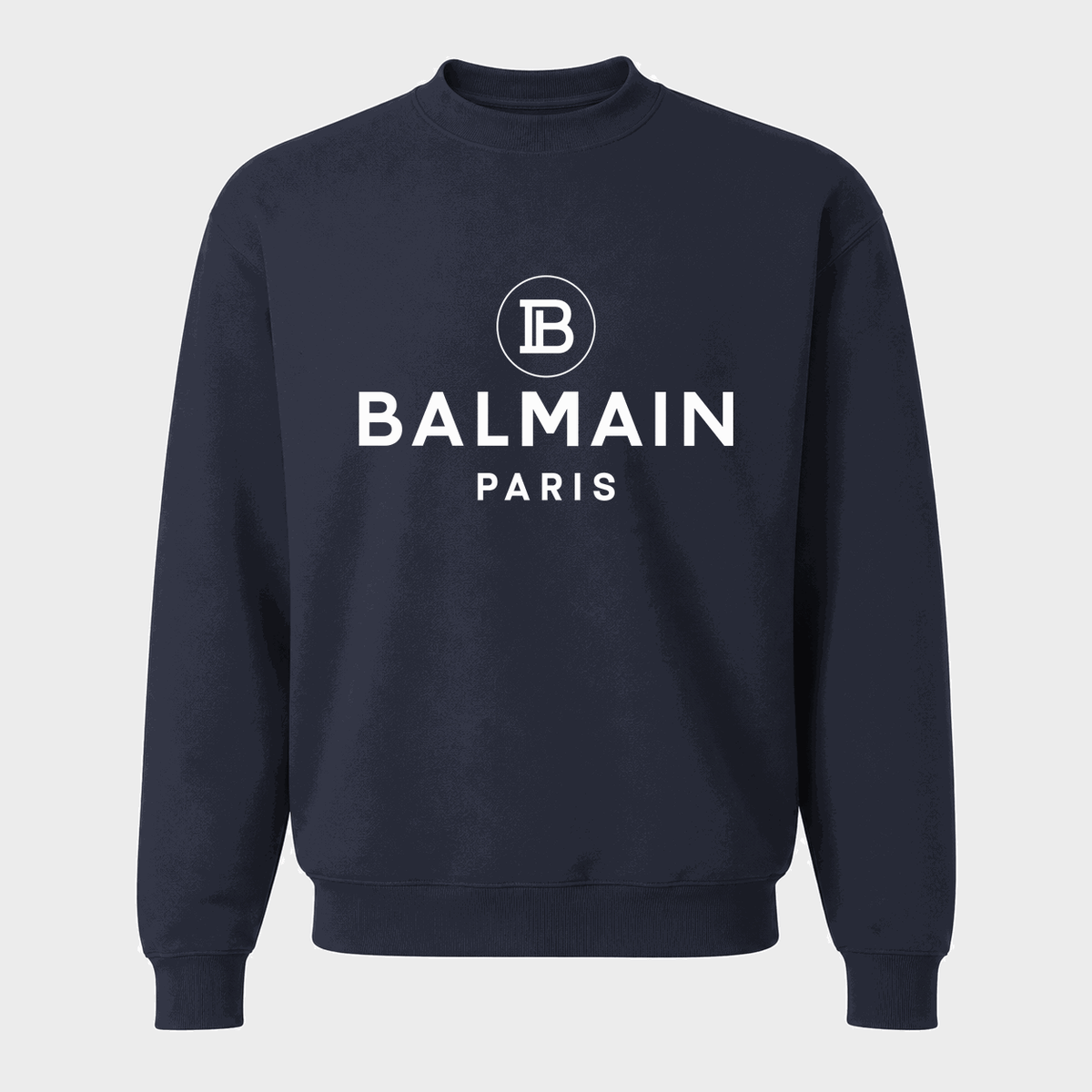 Men's Balmain Paris White Logo Crewneck Sweatshirt - Navy