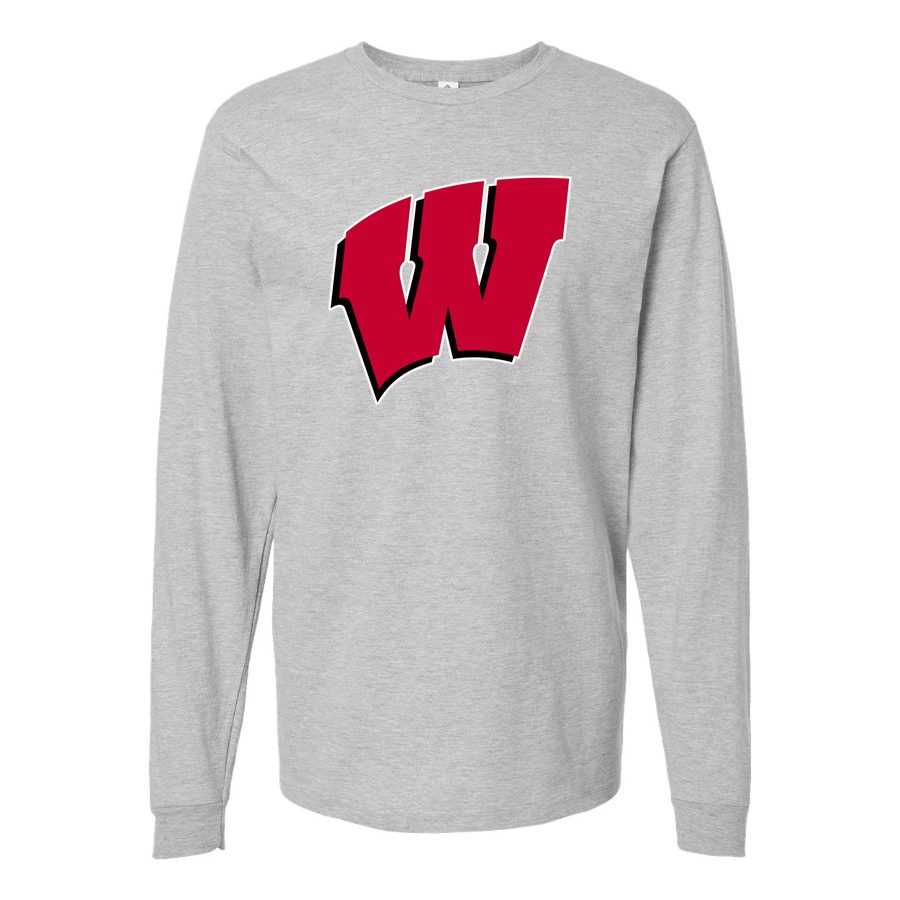 Men's Wisconsin Badgers Logo Long sleeves Cotton Blend T-Shirt - Gray
