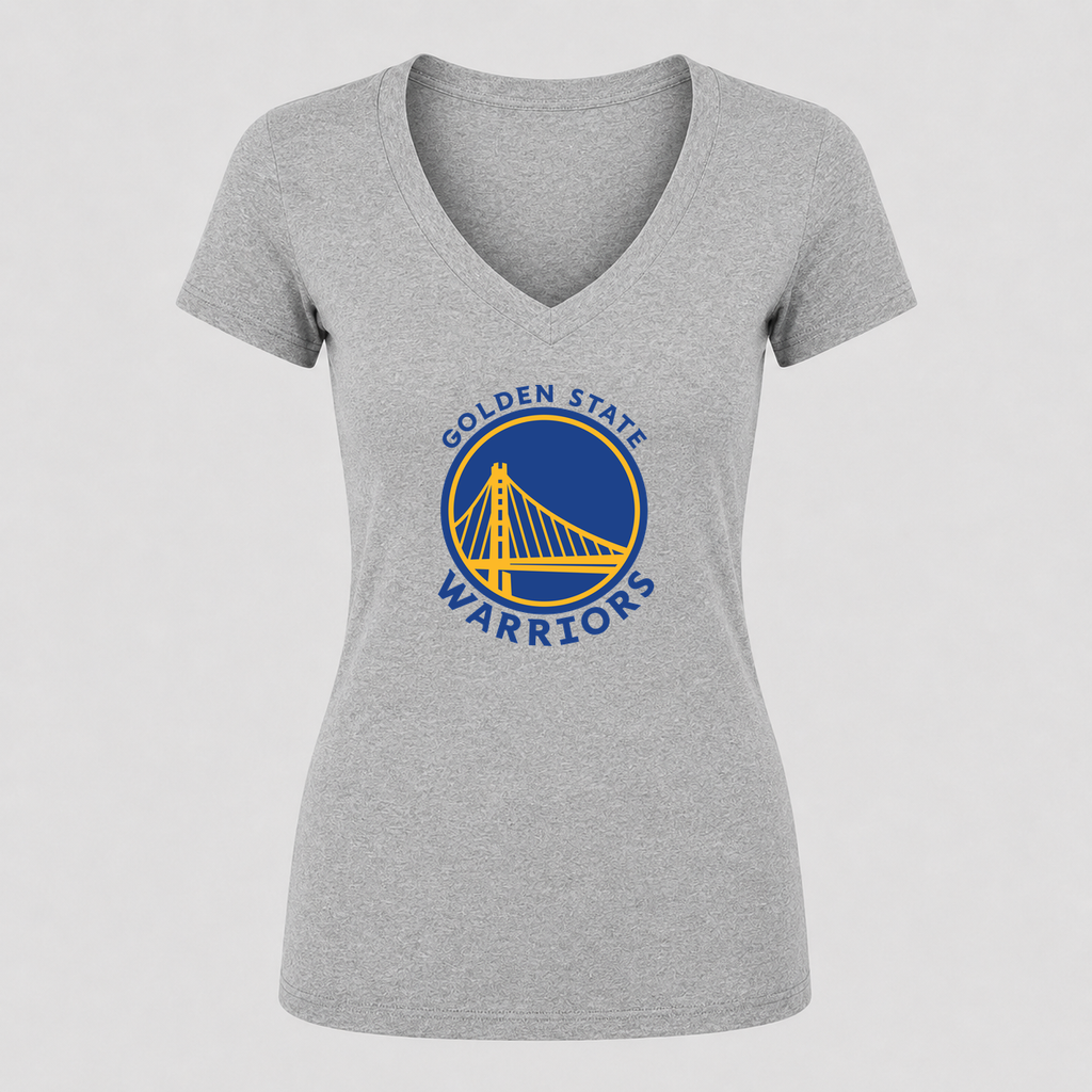 Women's Golden State Warriors Blue Design V Neck T-Shirt in gray