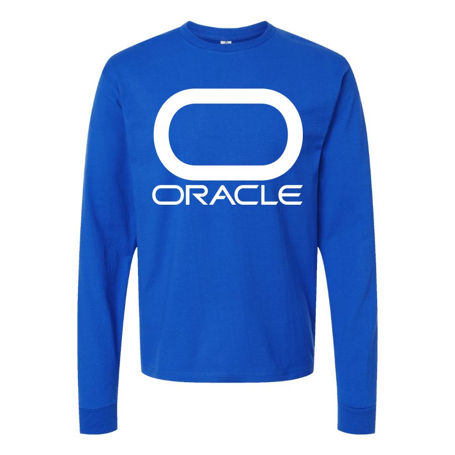 Men's Oracle Logo White Long sleeves Cotton Blend T-Shirt - Blue