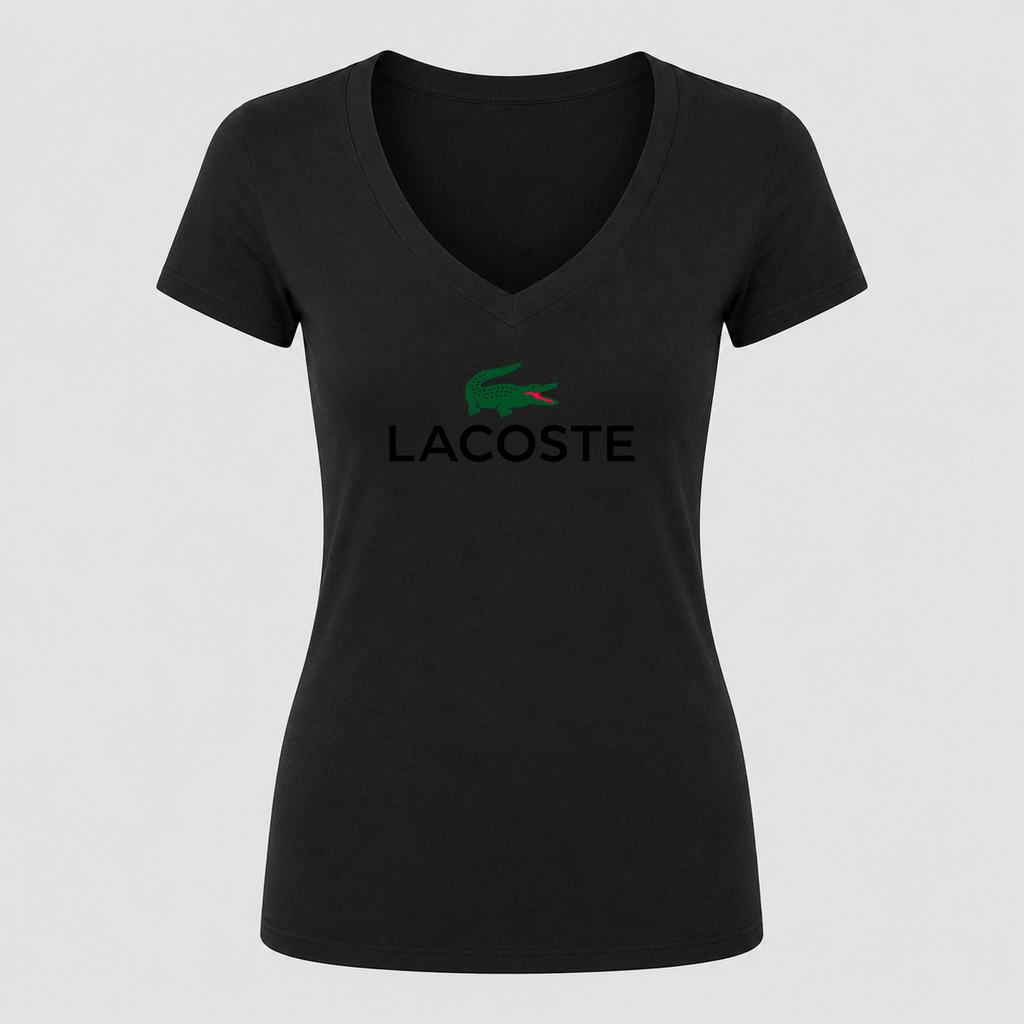 Women's Lacoste V Neck T-Shirt in black