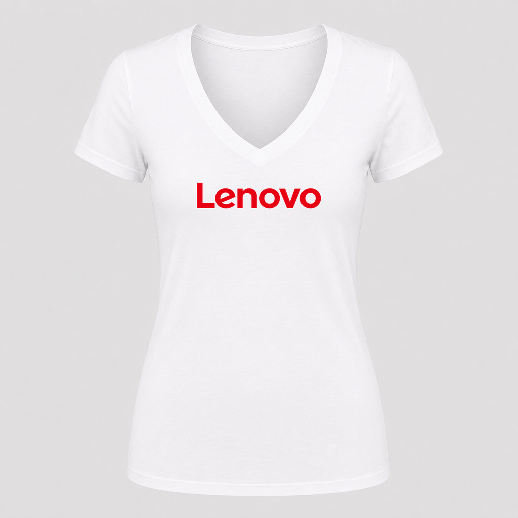 Women's Lenovo V Neck T-Shirt in white