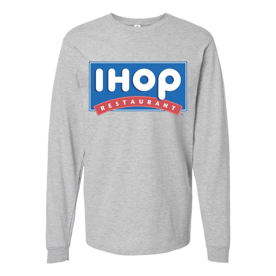 Men's ihop-logo-png-transparent Long sleeves Cotton Blend T-Shirt - Gray