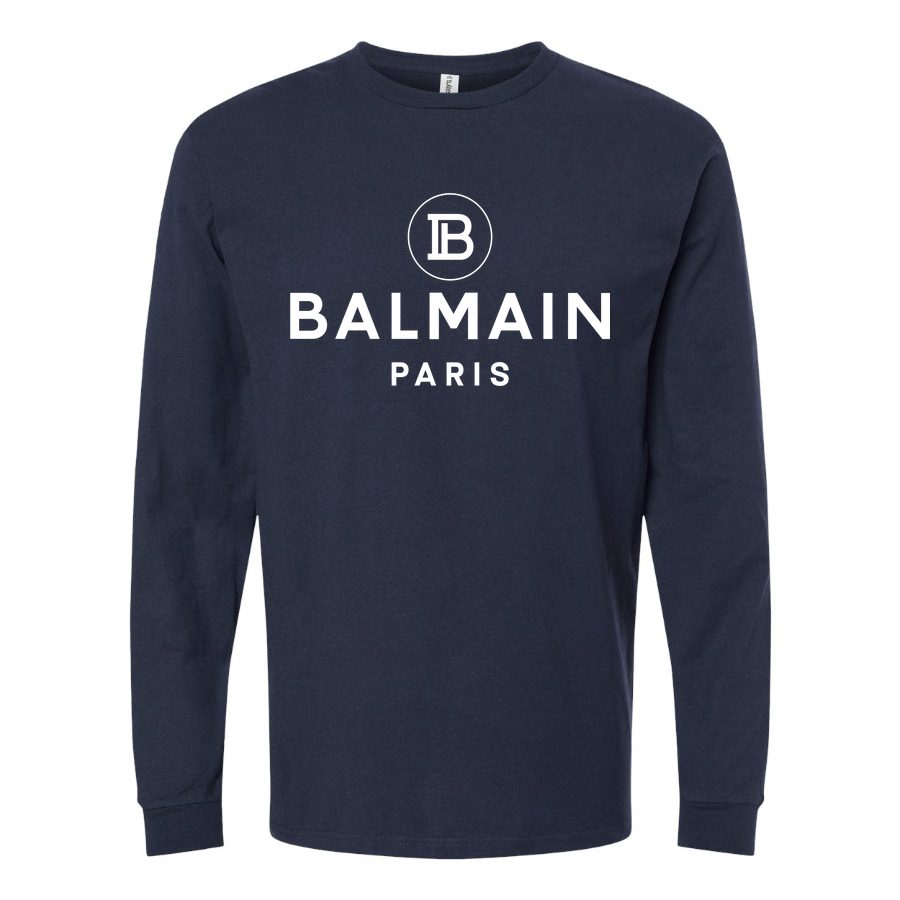 Men's Balmain Paris white Long sleeves Cotton Blend T-Shirt - Navy