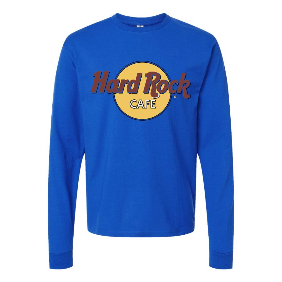 Men's Hard-Rock-Cafe-Logo-1536x864 Long sleeves Cotton Blend T-Shirt - Blue