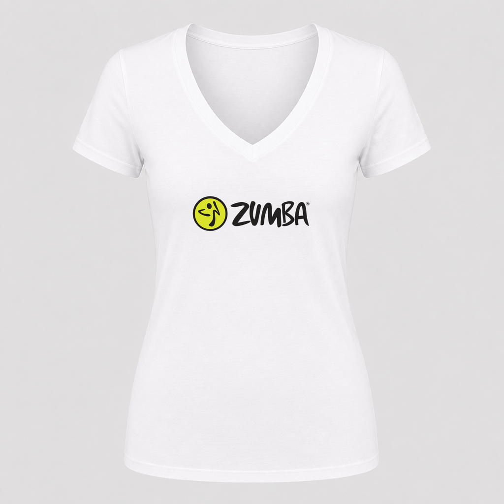 Women's Zumba Fitness V Neck T-Shirt in white