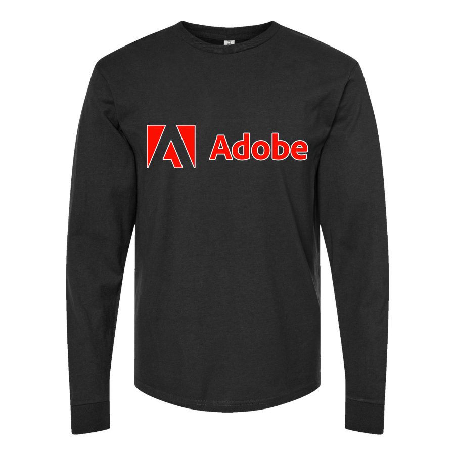 Men's Adobe Corporate Logo Long sleeves Cotton Blend T-Shirt - Black