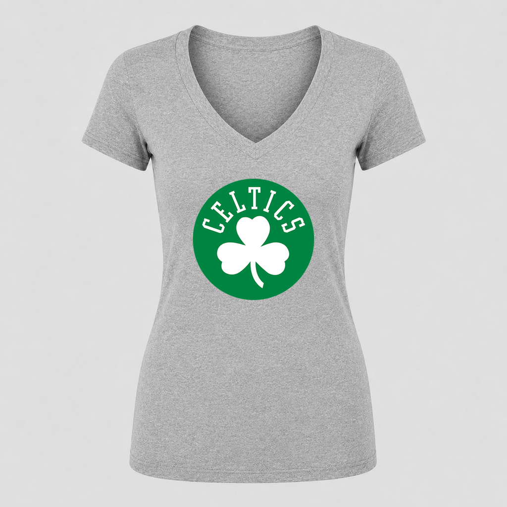 Women's Boston Celtics V Neck T-Shirt in gray