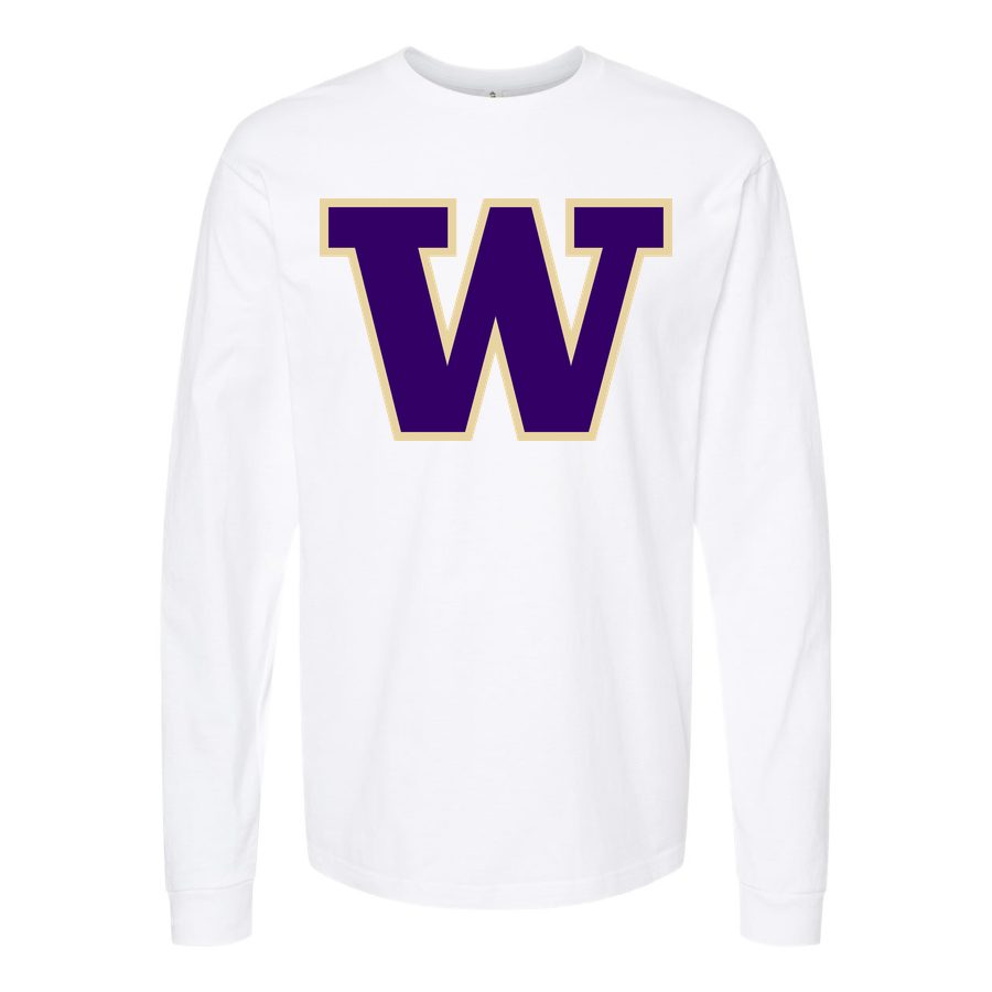 Men's Washington Huskies Logo Long sleeves Cotton Blend T-Shirt - White