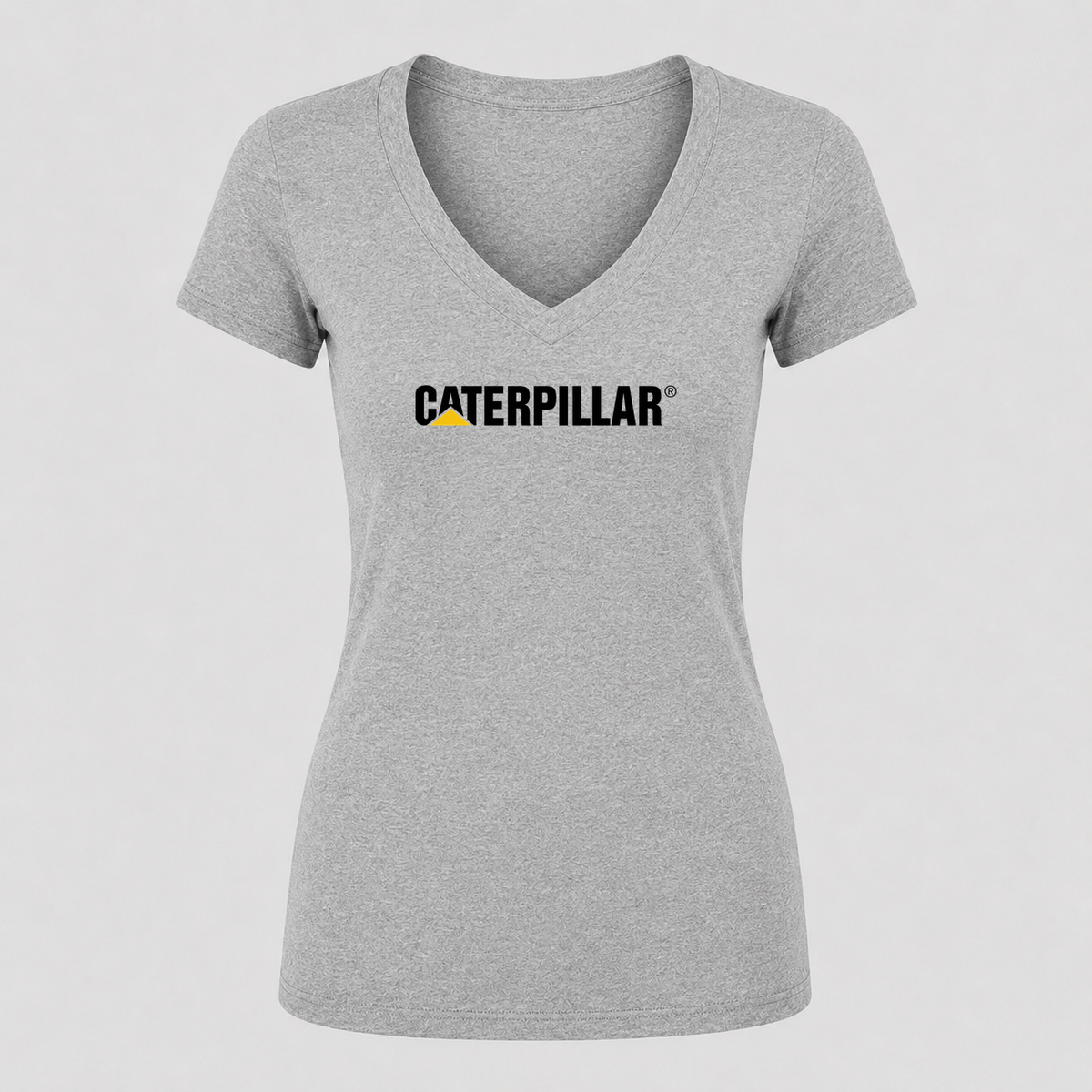 Women's Caterpillar Black Design V Neck T-Shirt in gray