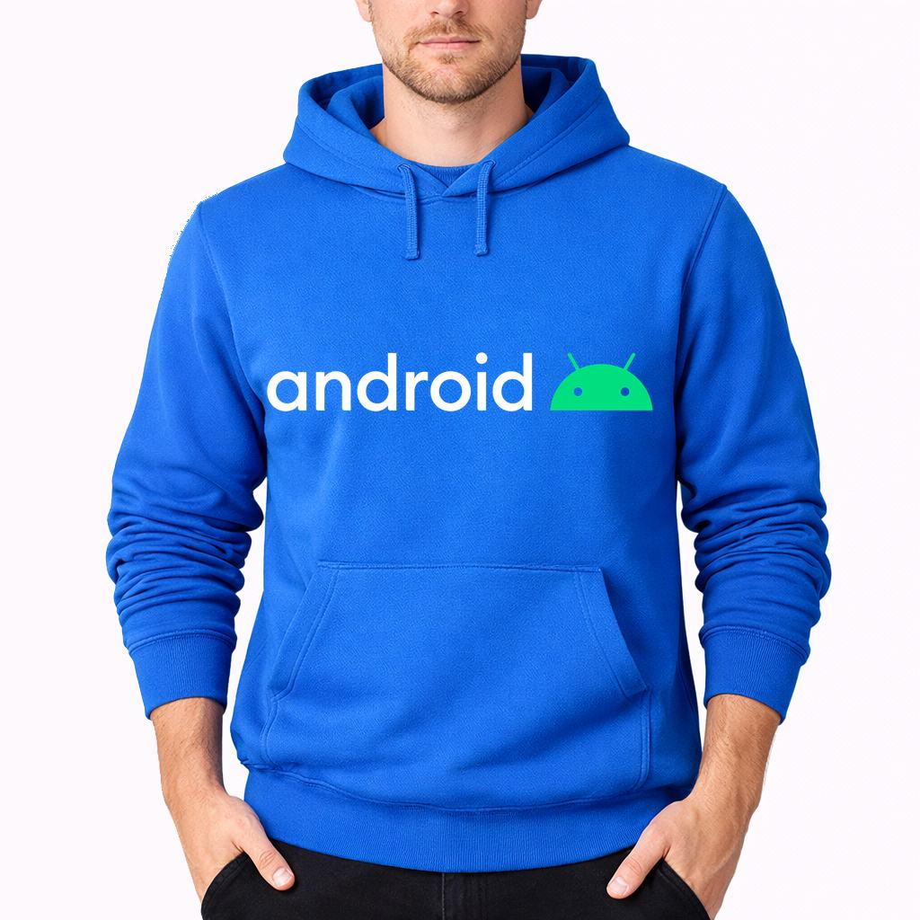 Men's Android White Pullover Hoodie - Azure