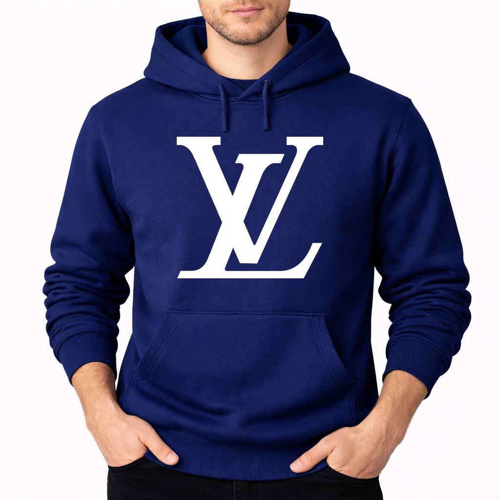 Men's Louis Vuitton White Pullover Hoodie - Navy