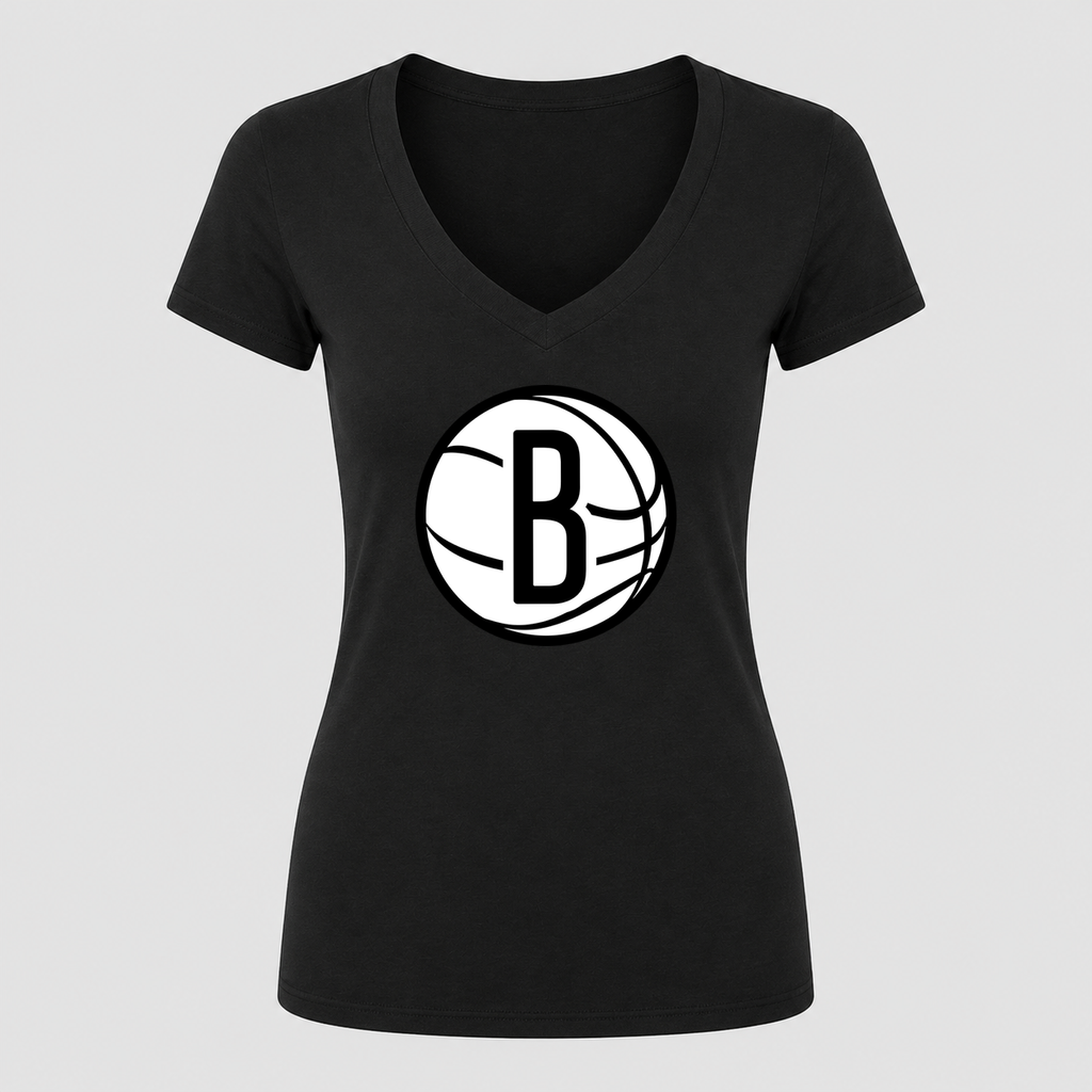 Women's Brooklyn Nets V Neck T-Shirt in black