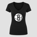 Women's Brooklyn Nets V Neck T-Shirt in black