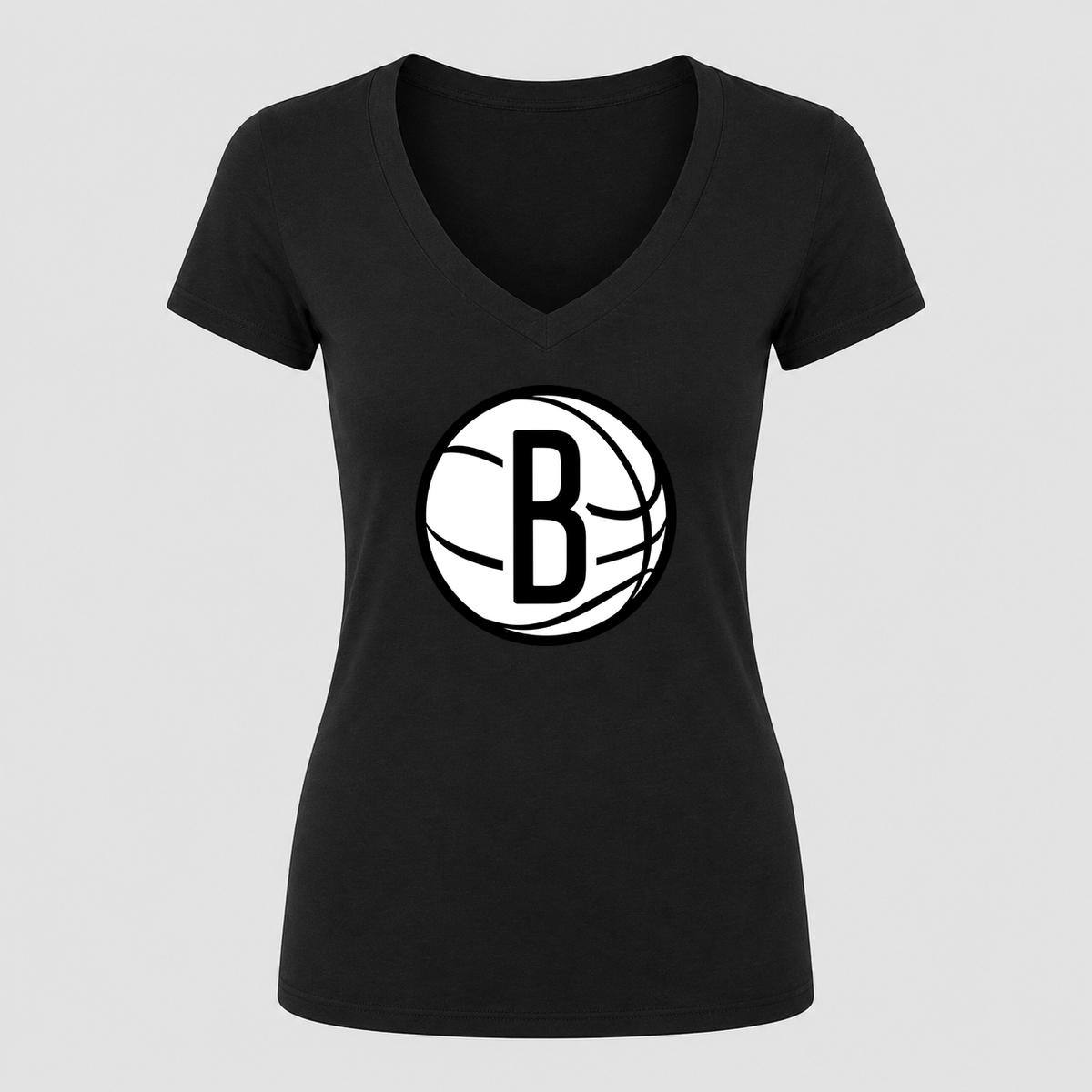 Women's Brooklyn Nets V Neck T-Shirt in black