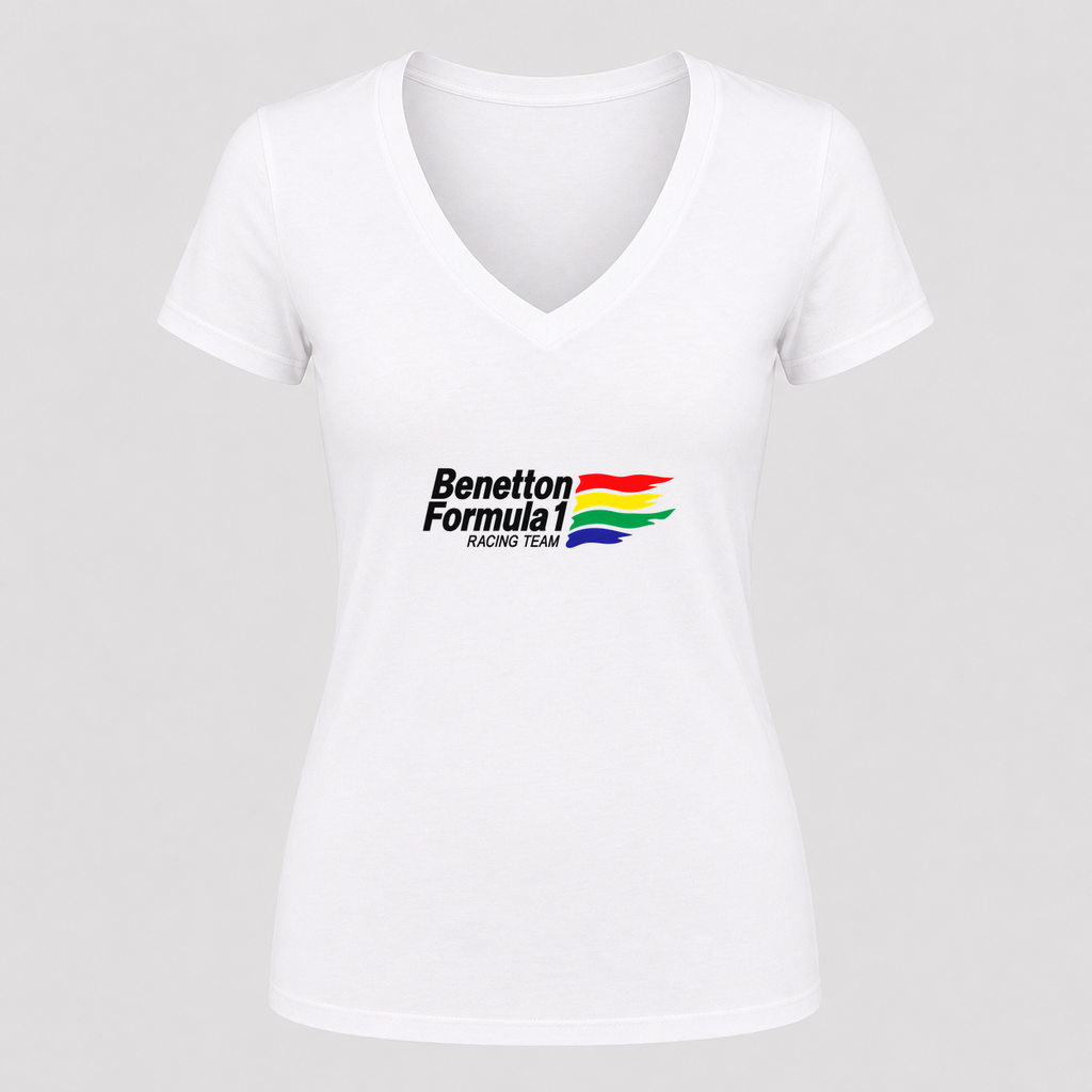 Women's Benetton Formula 1 Racing Team V Neck T-Shirt in white