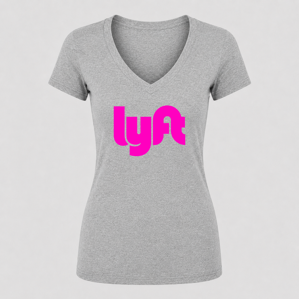 Women's Lyft Pink Design V Neck T-Shirt in gray