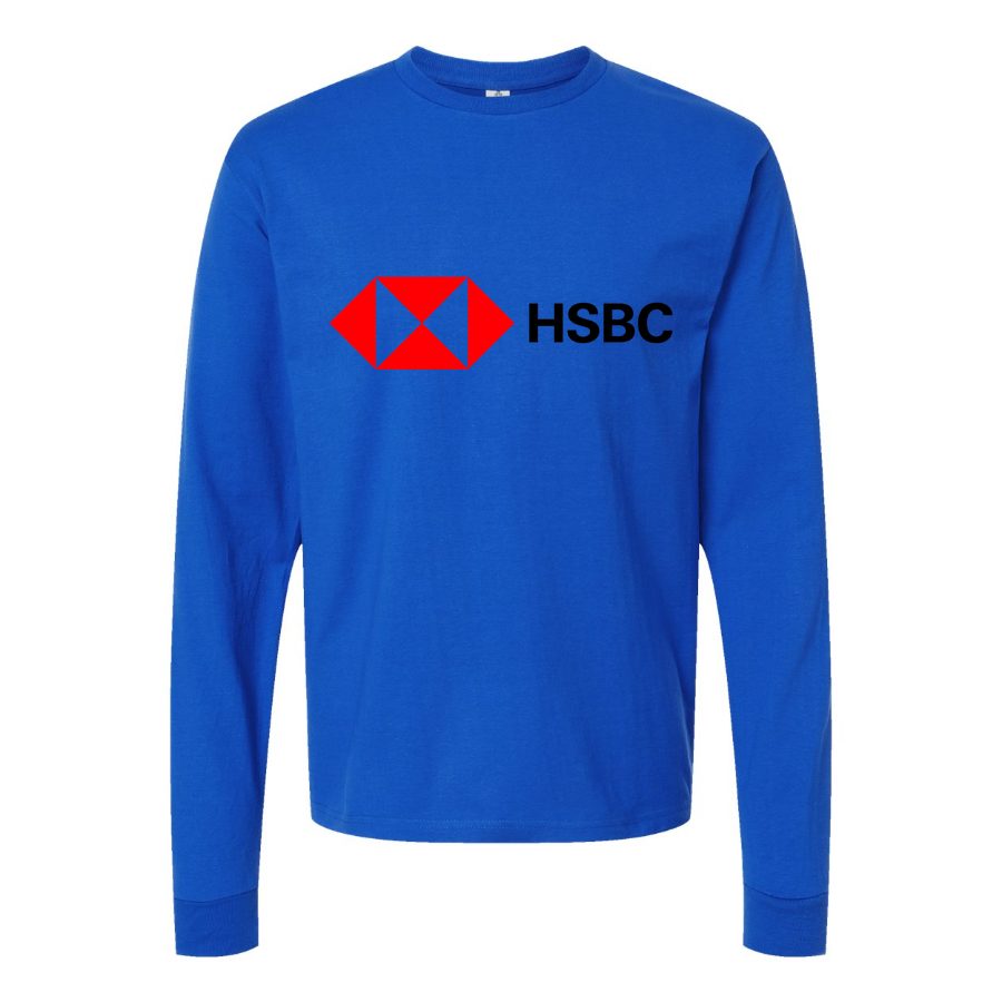 Men's HSBC-Logo-500x281-min Long sleeves Cotton Blend T-Shirt - Blue