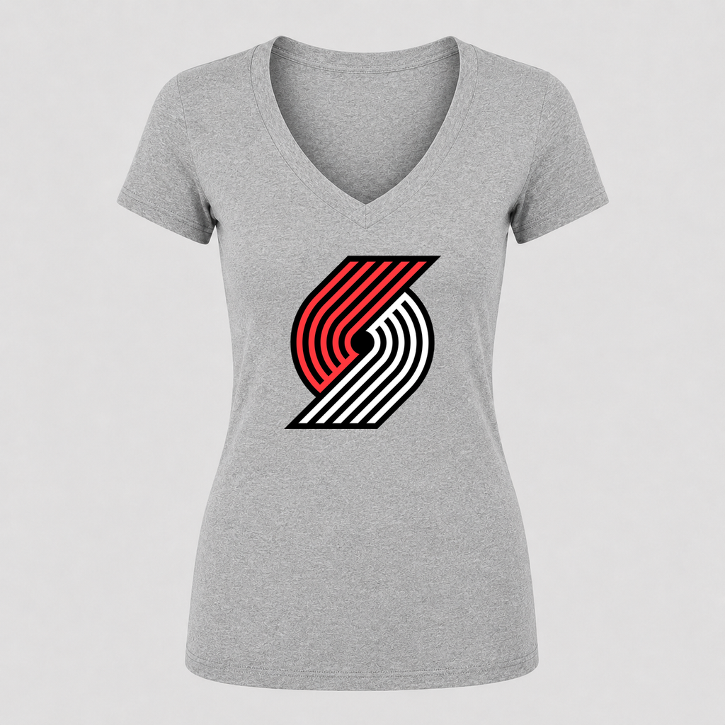 Women's Portland Trail Blazers V Neck T-Shirt in gray