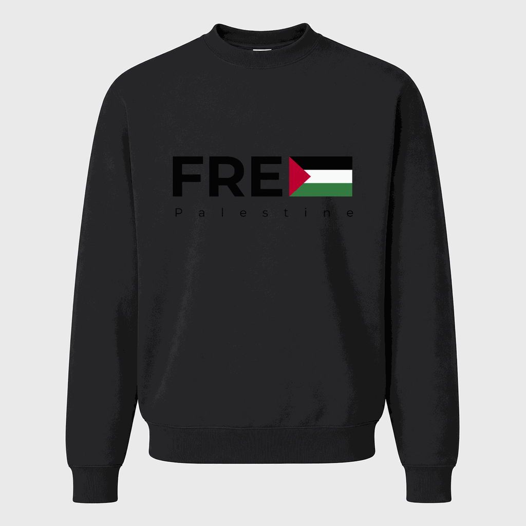 Men's Free Palestine Black Logo Crewneck Sweatshirt - Black