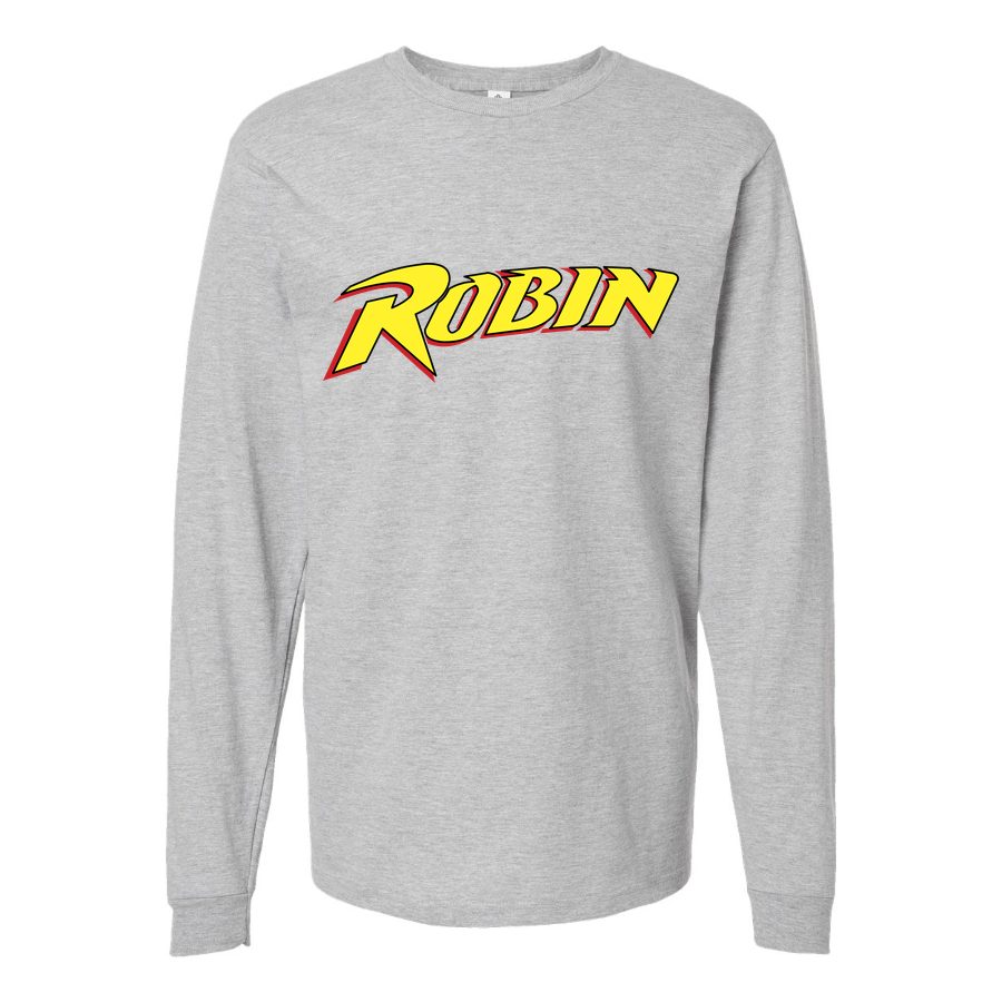 Men's robin-logo-png-transparent Long sleeves Cotton Blend T-Shirt - Gray