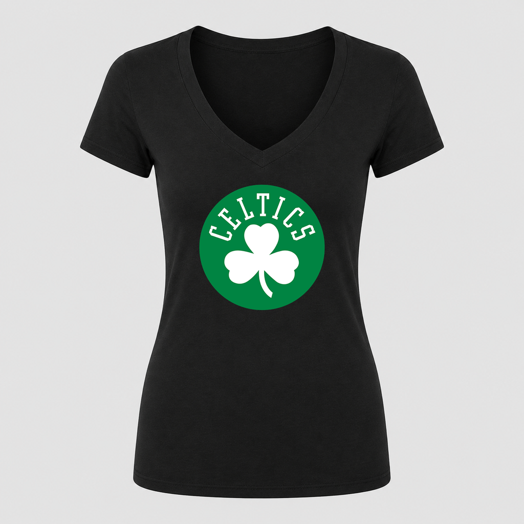 Women's Boston Celtics V Neck T-Shirt in black