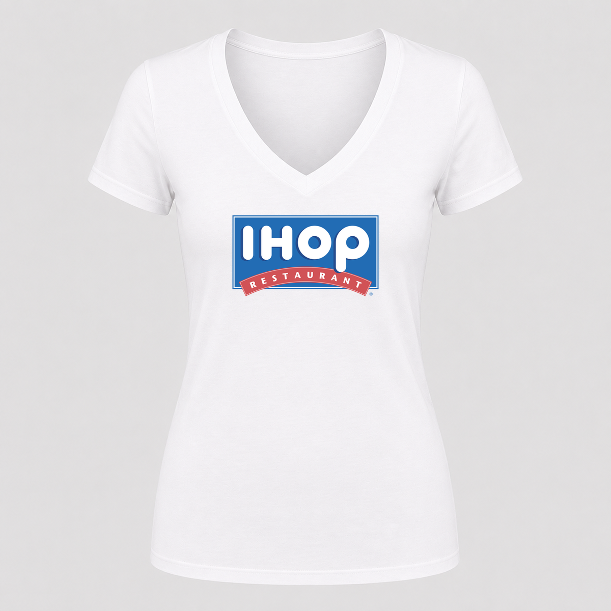 Women's IHOP V Neck T-Shirt in white