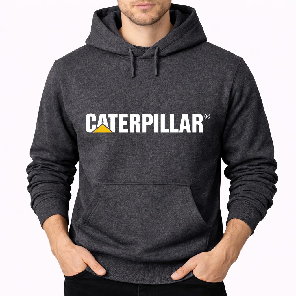 Men's Caterpillar White Pullover Hoodie - Charcoal