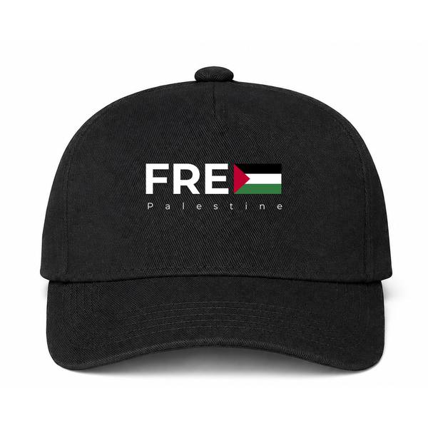 Free Palestine White Logo Black Dad Baseball Cap Hat