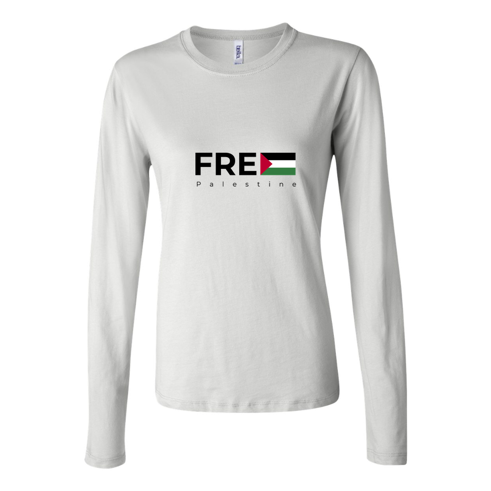 Women's Free Palestine Black Long Sleeve T-Shirt - White