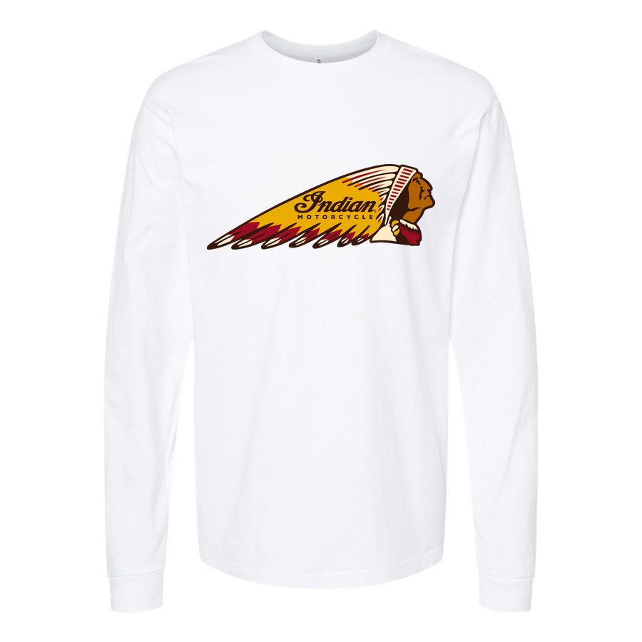 Men's Indian-Motorcycle-Logo Long sleeves Cotton Blend T-Shirt - White