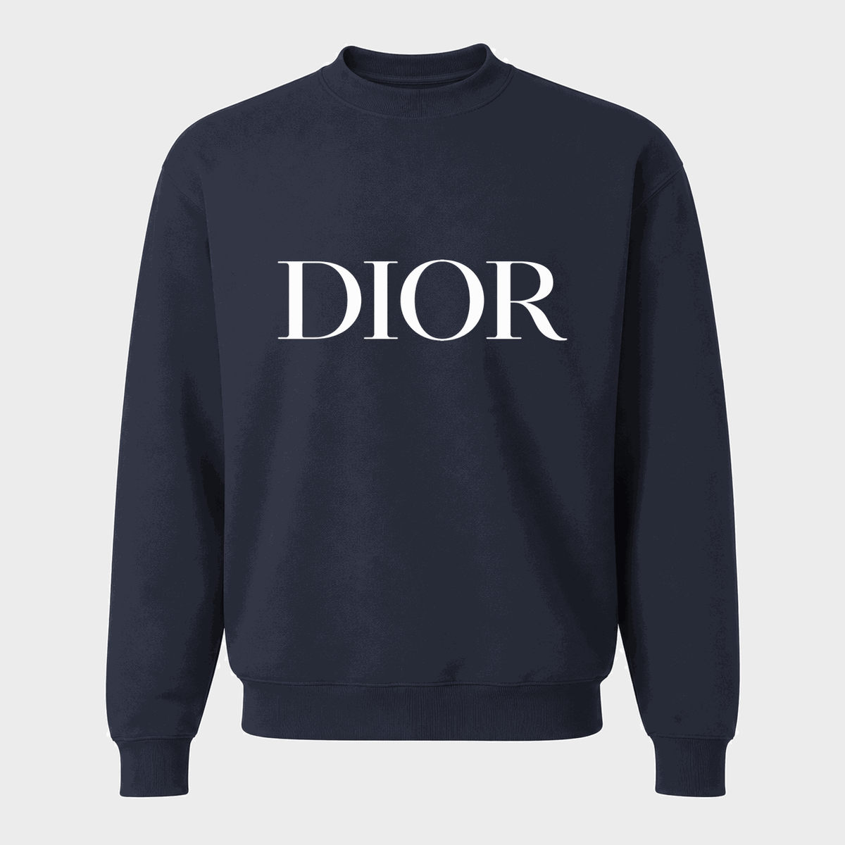 Men's Dior White Logo Design 2 Crewneck Sweatshirt - Navy