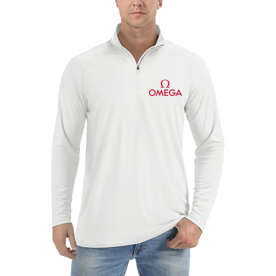Omega Logo quarter-zip athletic shirt in White