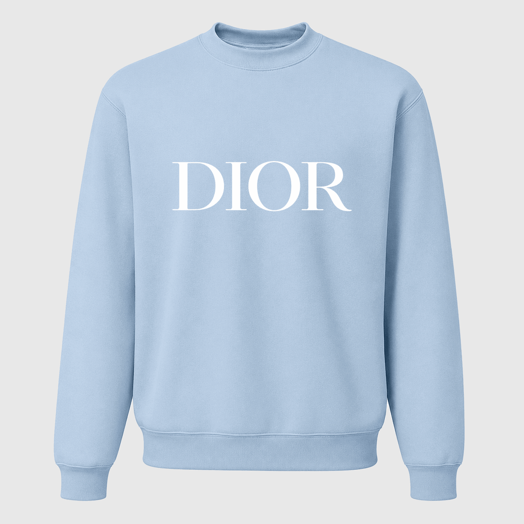 Men's Dior White Logo Design 2 Crewneck Sweatshirt - Sky Blue