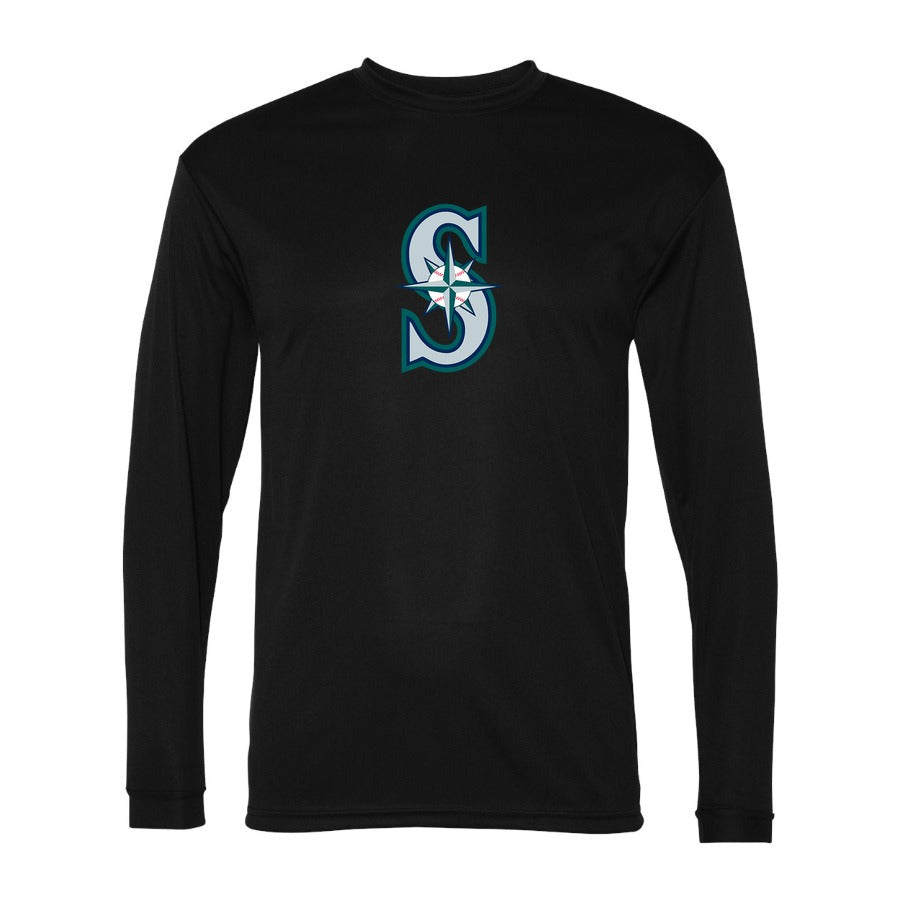 Men's Seattle Mariners Polyester Long Sleeve T-Shirt - Black