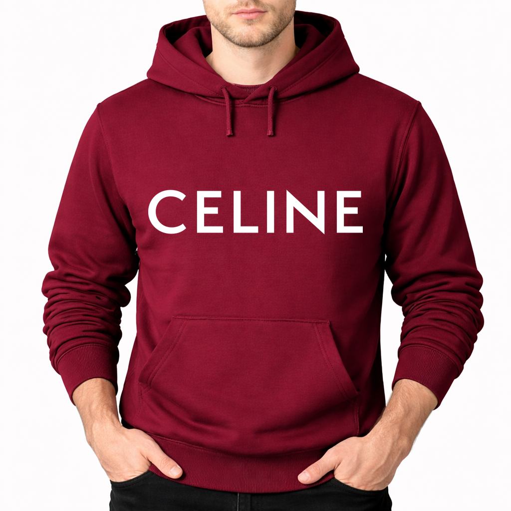 Men's Celine White Pullover Hoodie - Burgundy