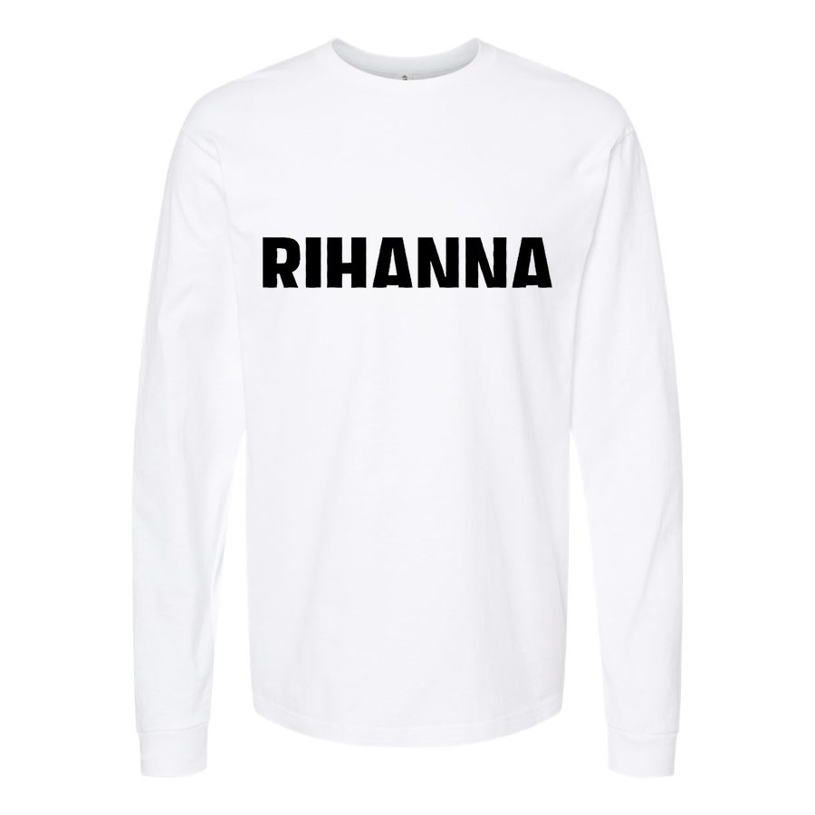 Men's Rihanna-Logo-768x432 Long sleeves Cotton Blend T-Shirt - White