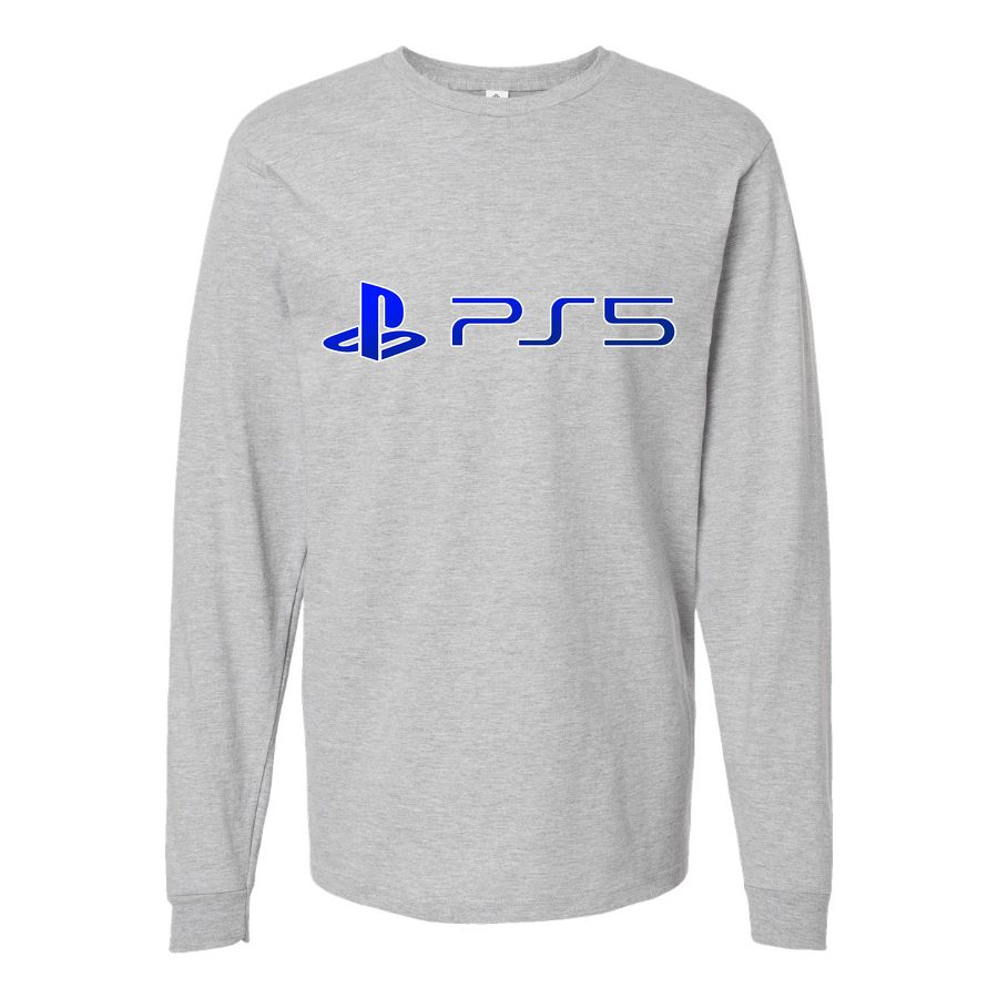 Men's ps5-official-logo-blue Long sleeves Cotton Blend T-Shirt - Gray