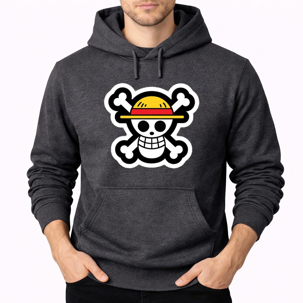 Men's Straw Hat Luffy Pullover Hoodie - Charcoal