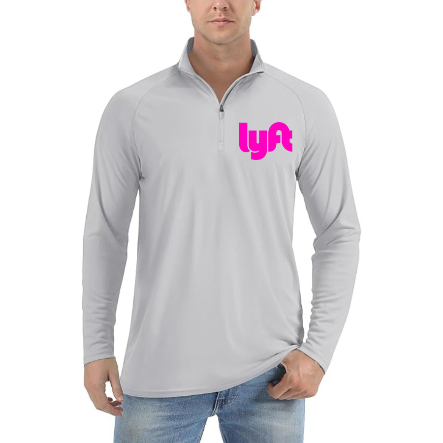Lyft pink quarter-zip athletic shirt in Light Gray