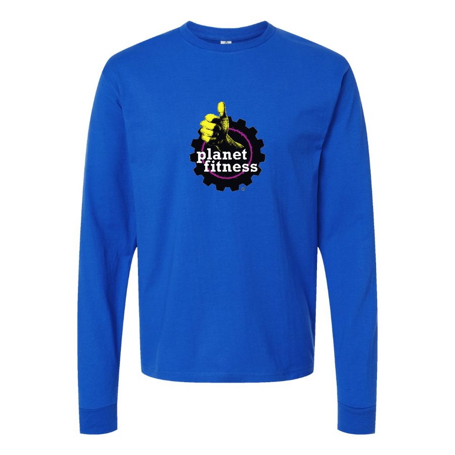 Men's Planet-Fitness-Logo-1024x575 Long sleeves Cotton Blend T-Shirt - Blue