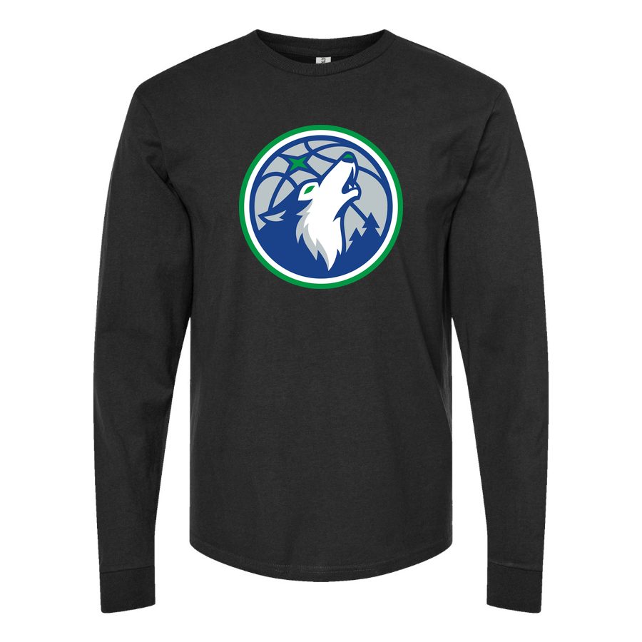 Men's Minnesota Timberwolves Long sleeves Cotton Blend T-Shirt - Black