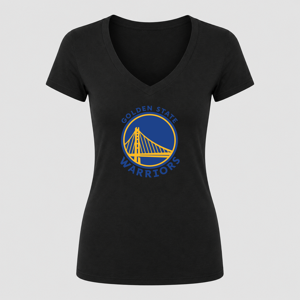Women's Golden State Warriors Blue Design V Neck T-Shirt in black