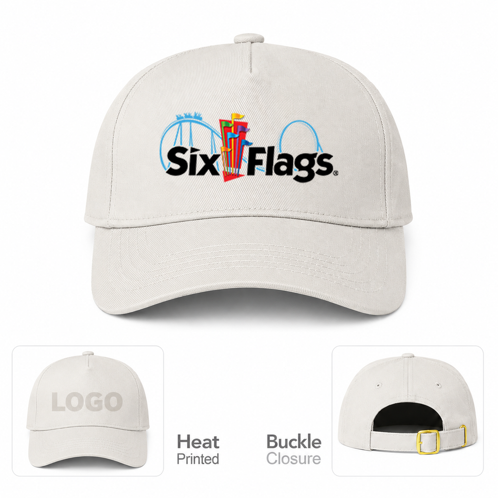 Six Flags Beige Dad Baseball Cap Hat